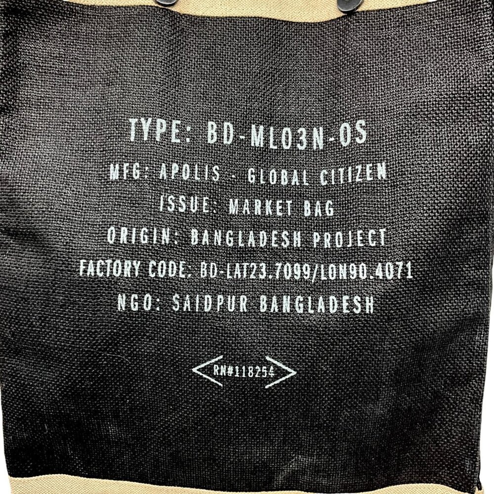 Apolis Jute Market Bag Tall Black Hamilton Bermuda Leather Handles - Picture 7 of 10